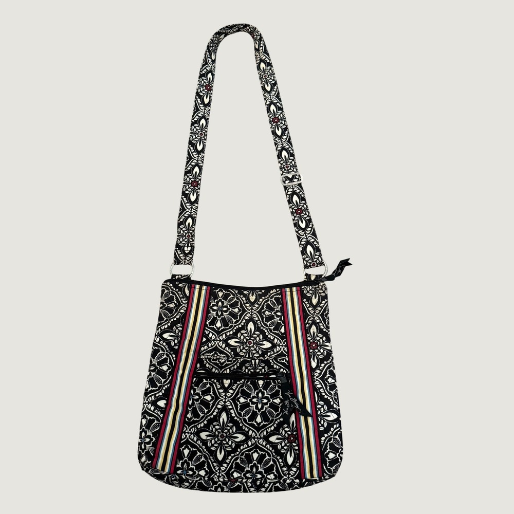 Vera Bradley 2010 Barcelona Crossbody Hipster Bag Black White Floral Quilted